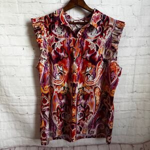 Chico’s sleeveless paisley quarter snap front casual top Size 2.5 Large 14